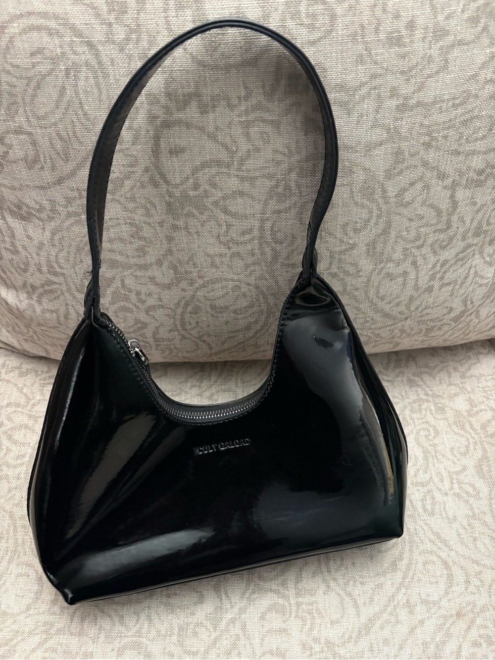 Black Patent Shoulder Bag with Gloss Finish